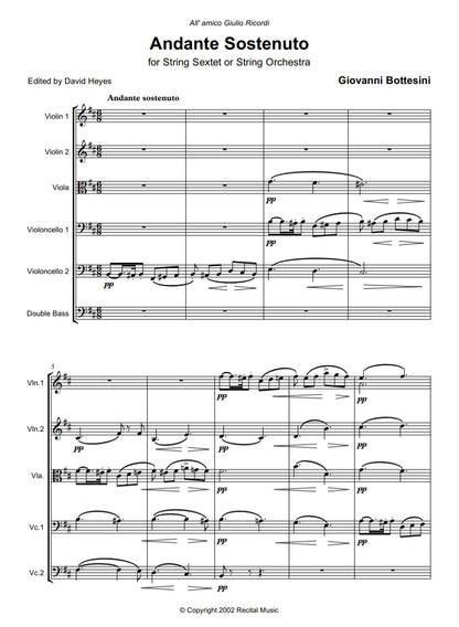 Giovanni Bottesini: Andante Sostenuto for string sextet (2 vln, vla, 2 vcl, db) for string orchestra