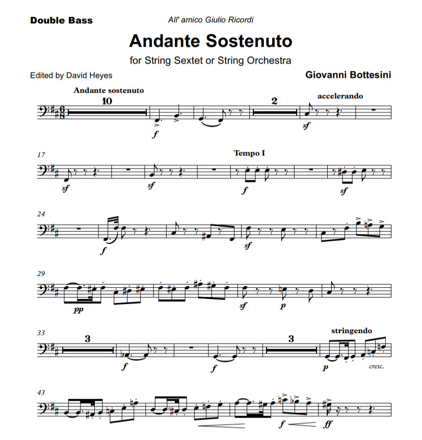 Giovanni Bottesini: Andante Sostenuto for string sextet (2 vln, vla, 2 vcl, db) for string orchestra