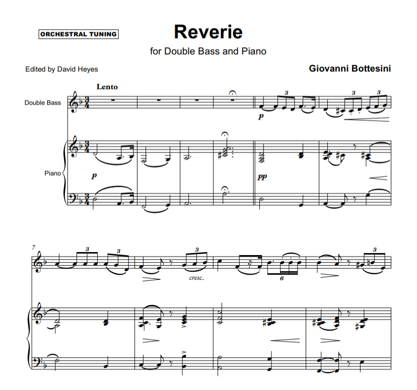 Giovanni Bottesini: Reverie for double bass & piano (Intermediate Level) edited by David Heyes