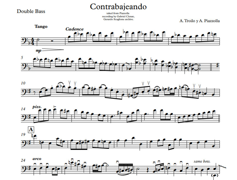 Piazzolla: Contrabajeando for String Tango Quintet (arranged by Guillermo Soteldo)