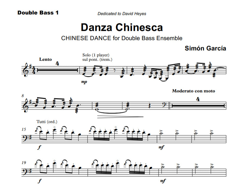 Simón García: Danza Chinesca (Chinese Dance) for double bass ensemble (or quintet)