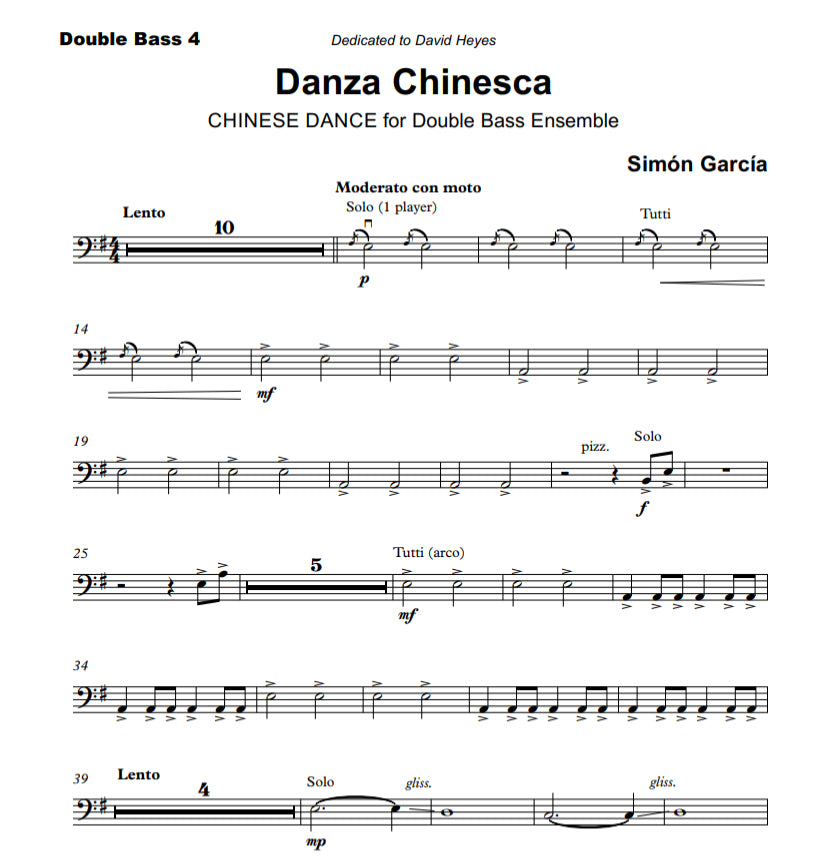 Simón García: Danza Chinesca (Chinese Dance) for double bass ensemble (or quintet)