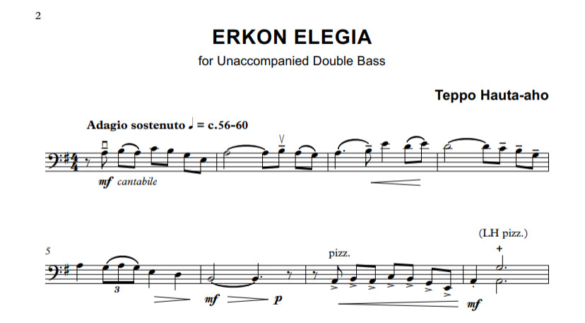 Teppo Hauta-aho: Erkon Elegia for unaccompanied double bass or double bass ensemble