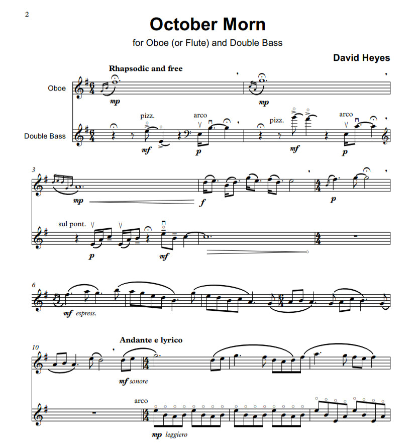 David Heyes: October Morn for Oboe (or Flute) & Double Bass