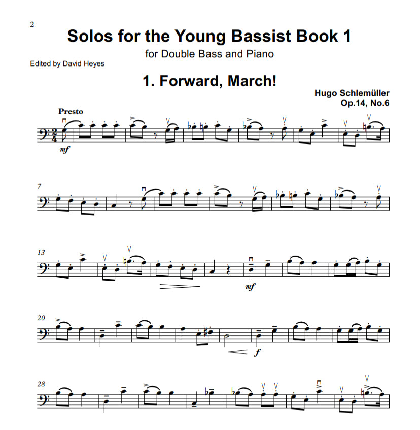 Hugo Schlemüller: Solos for the Young Bassist for double bass & piano (edited by David Heyes)