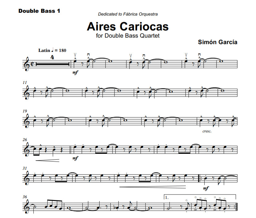 Simón García: Aires Cariocas for double bass quartet