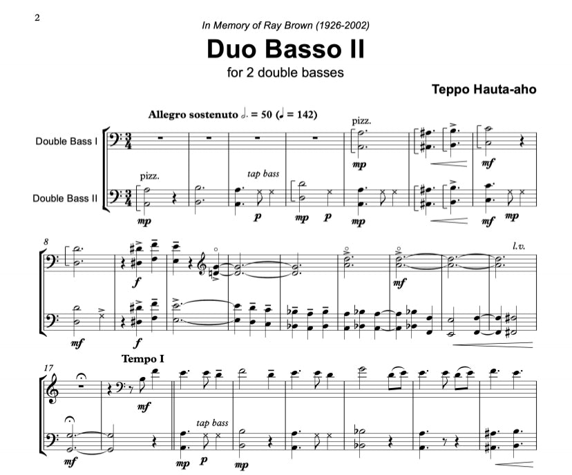 Teppo Hauta-aho: Duo Basso II 'In Memory of Ray Brown' for 2 double basses