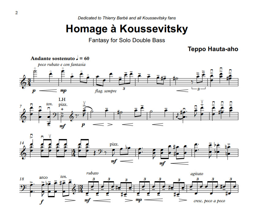 Teppo Hauta-aho: Homage à Koussevitsky for unaccompanied double bass