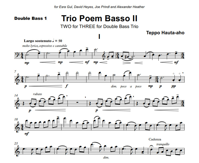 Teppo Hauta-aho: Trio Poem Basso II for double bass trio