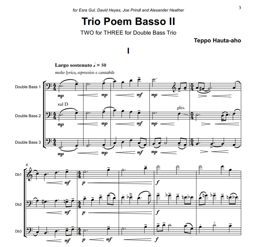 Teppo Hauta-aho: Trio Poem Basso II for double bass trio