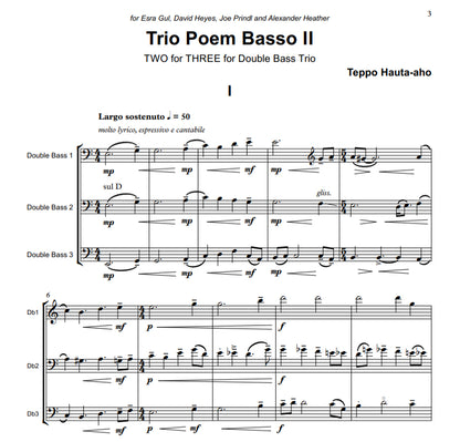 Teppo Hauta-aho: Trio Poem Basso II for double bass trio