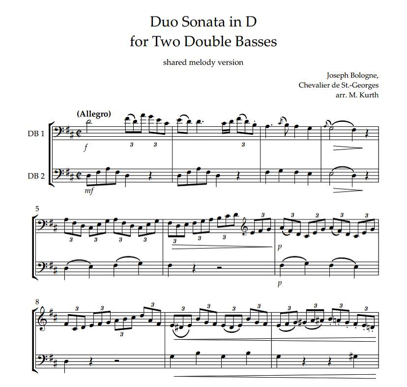 Joseph Bologne: Duo Sonata in D for 2 Double Basses