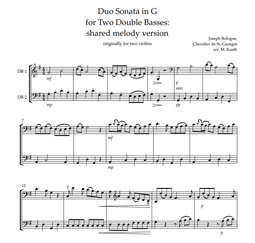 Joseph Bologne: Duo Sonata in G for 2 Double Basses