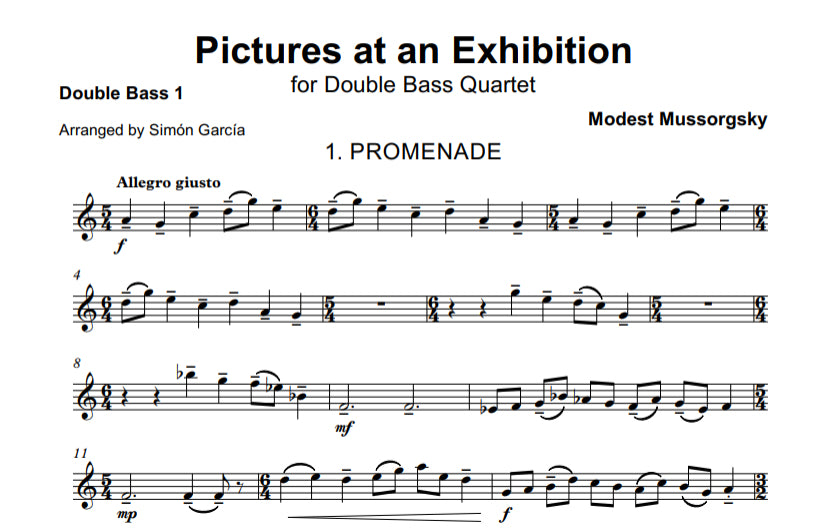 Modest Mussorgsky: Pictures at an Exhibition for double bass quartet (arranged by Simón García)