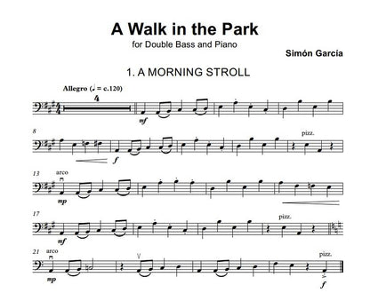 Simón García: A Walk in the Park for beginner double bass & piano