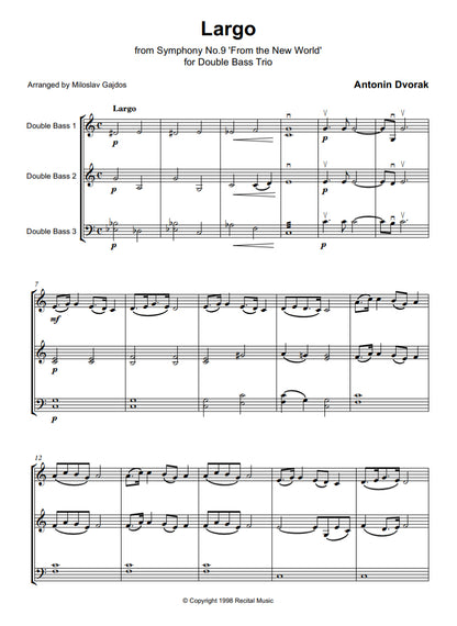 Antonín Dvořák: Largo (Symphony No.9 'From the New World') for double bass trio (arranged by Miloslav Gajdoš)