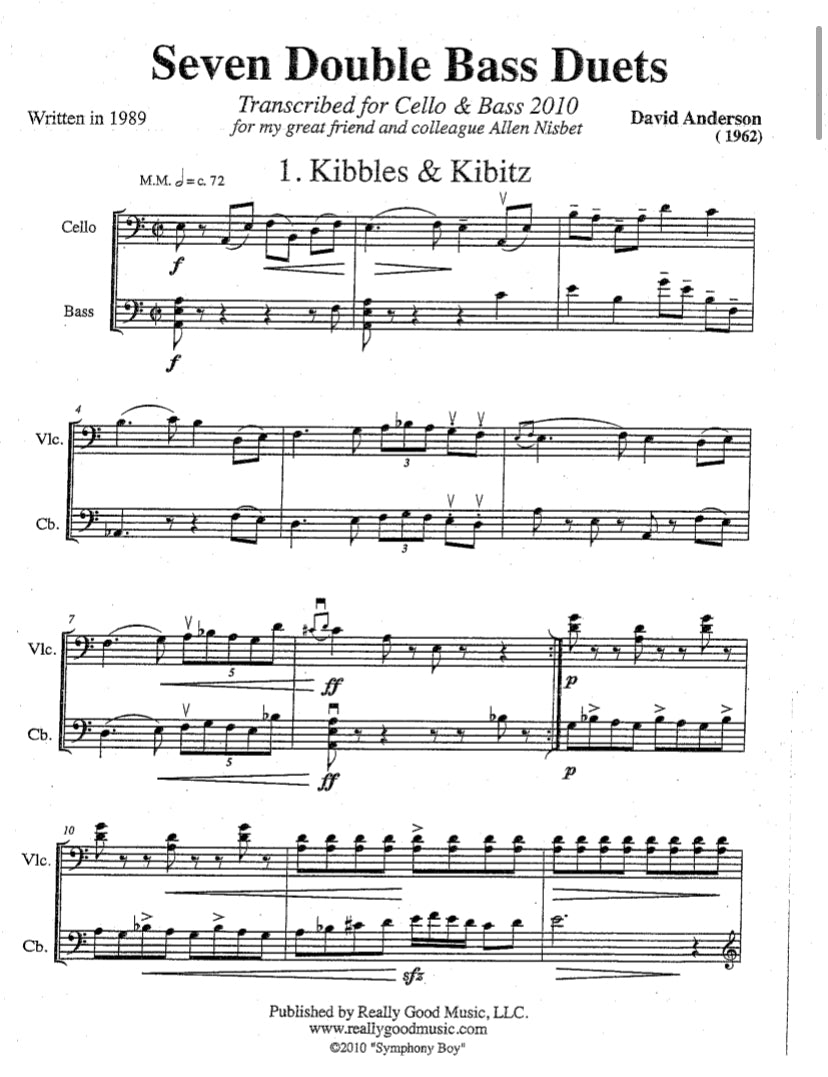 Dave Anderson: 7 Double Bass Duets (transcribed for Cello & Bass)