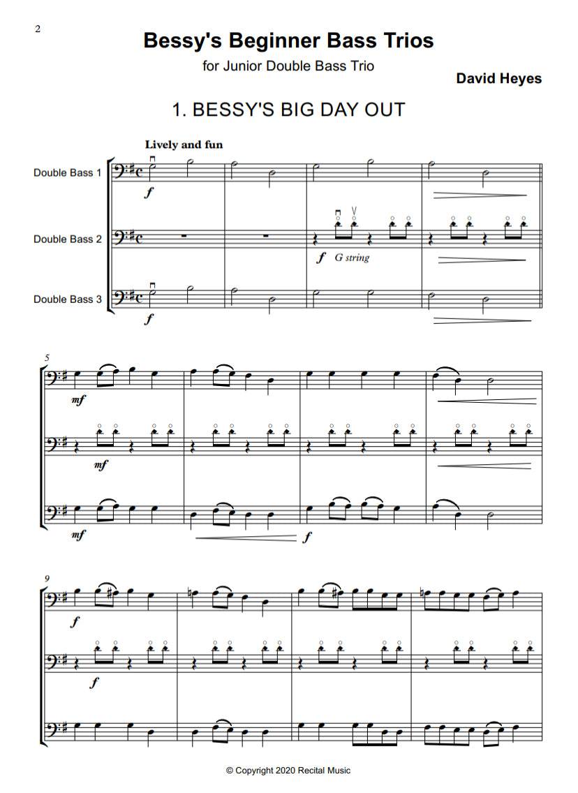 David Heyes: Bessy's Beginner Bass Trios for Junior Double Bass Trio