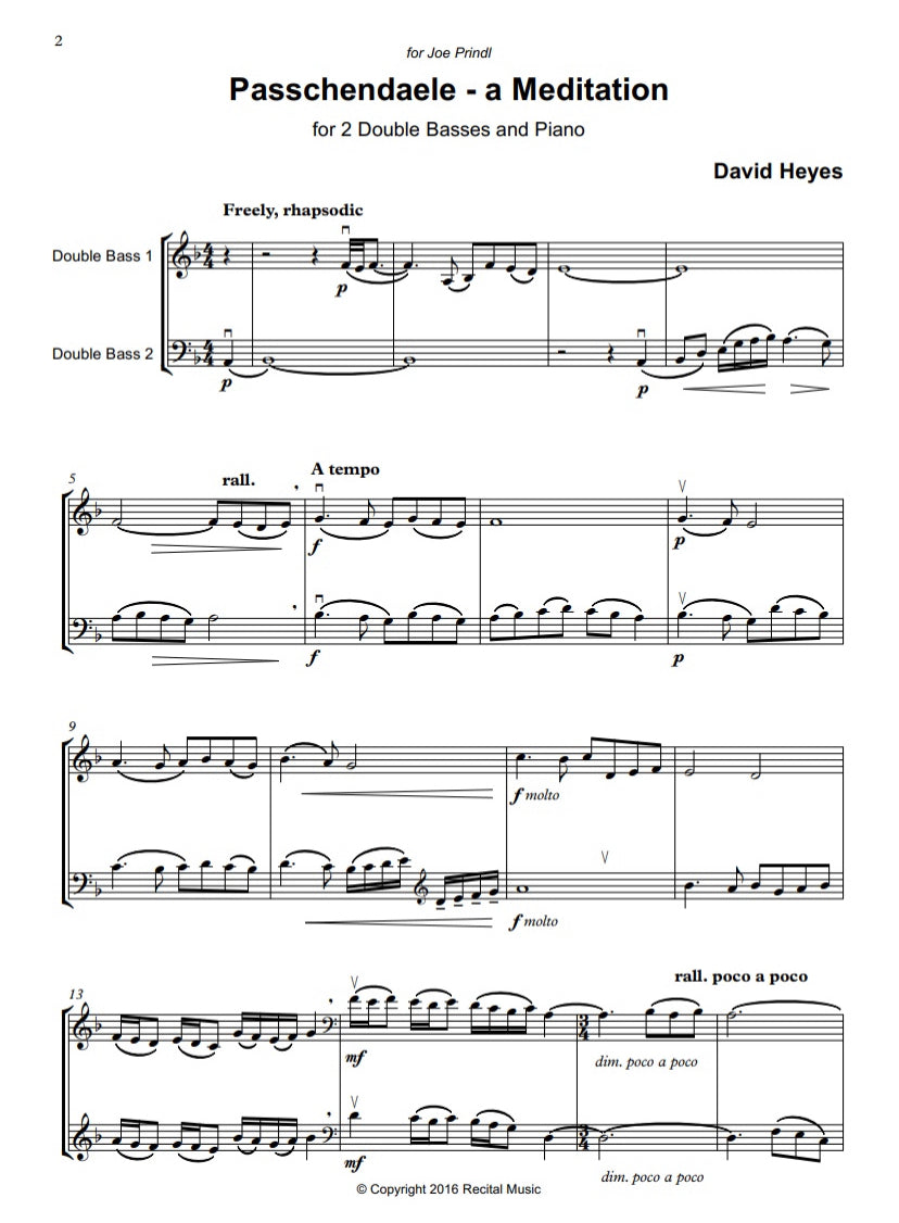 David Heyes: Passchendaele - a Meditation for 2 double basses & piano