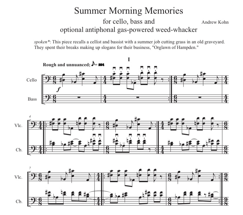 Andrew Kohn: Summer Morning Memories for double bass and cello