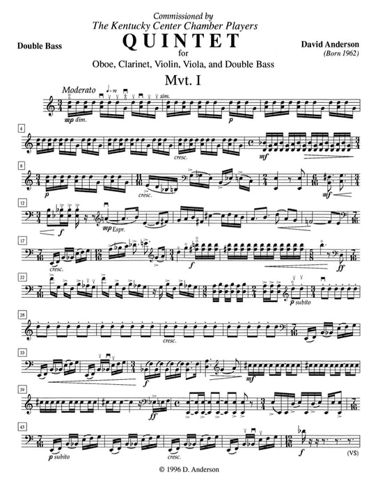 Dave Anderson: Quintet for Oboe, Clarinet, Violin, Viola, and Double Bass