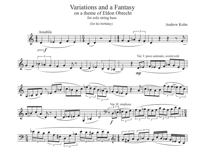 Andrew Kohn: Variations and a Fantasy on a Theme by Eldon Obrecht for solo string bass