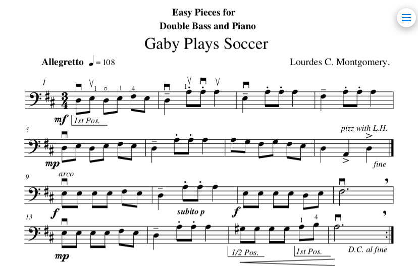 6 Easy Pieces for Double Bass and Piano by Lourdes Montgomery (edited by Michael Montgomery)